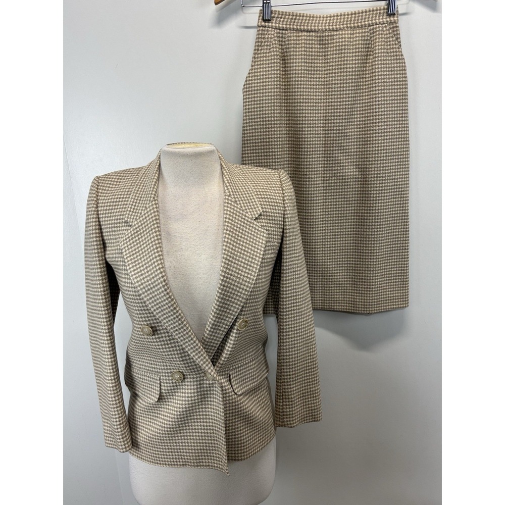Vtg Evan Picone Lord Taylor 2 Pc Skirt Suit 2p Double Breasted Wool Union USA